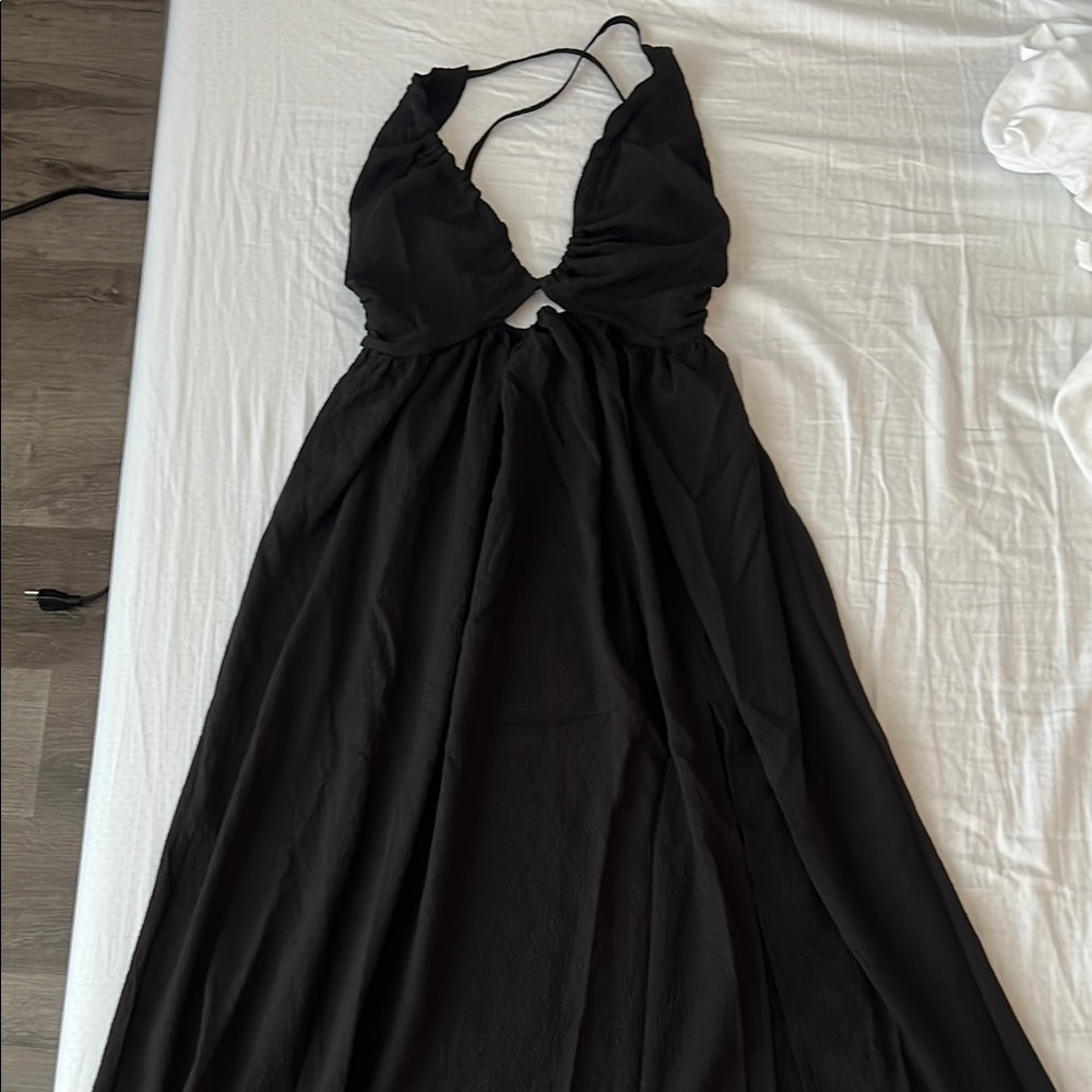 Commense Black Backless Criss Cross Split Midi Dr… - image 1